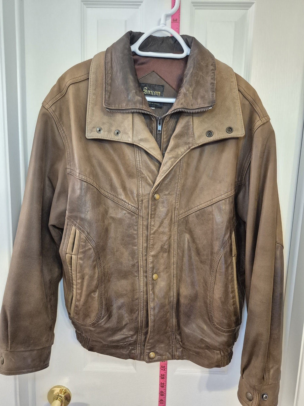 Vintage Brown Leather Men's Bomber Jacket 46" Original Patina Made In Canada